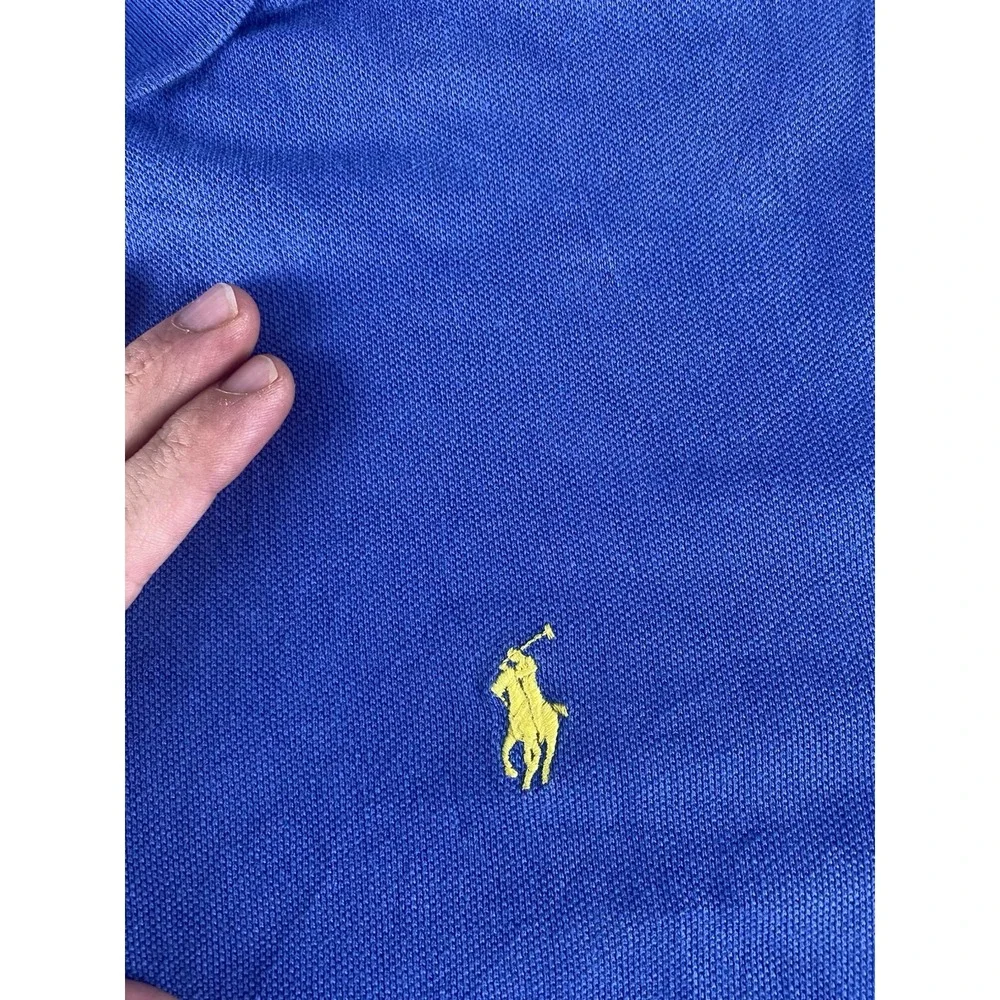 Polo Ralph Lauren Solid Blue Polo Shirt Mens XL Yellow Pony Cotton Preppy Work